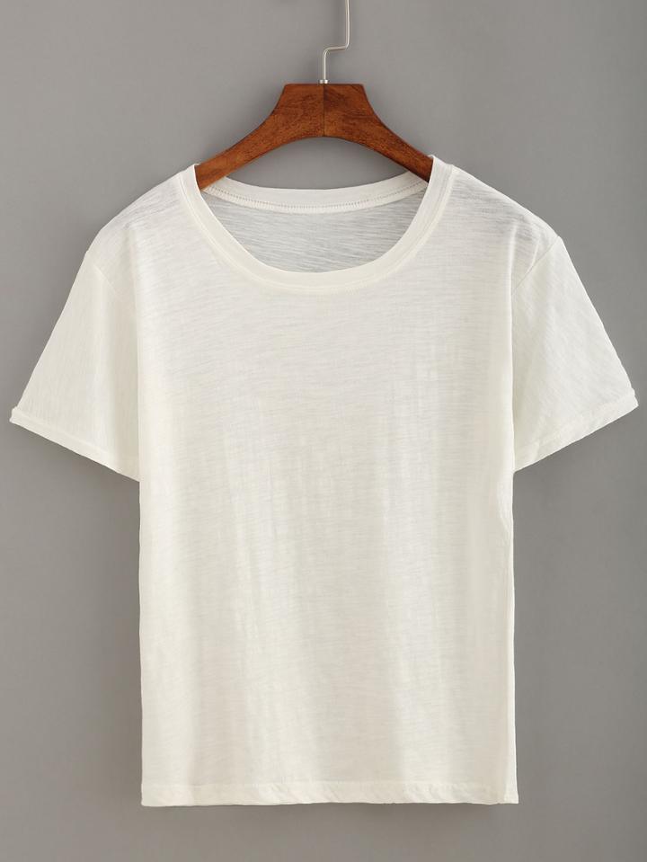 Shein White Short Sleeve Slub T-shirt
