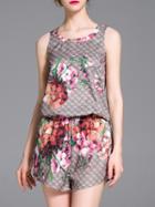 Shein Multicolor Crew Neck Top With Print Shorts