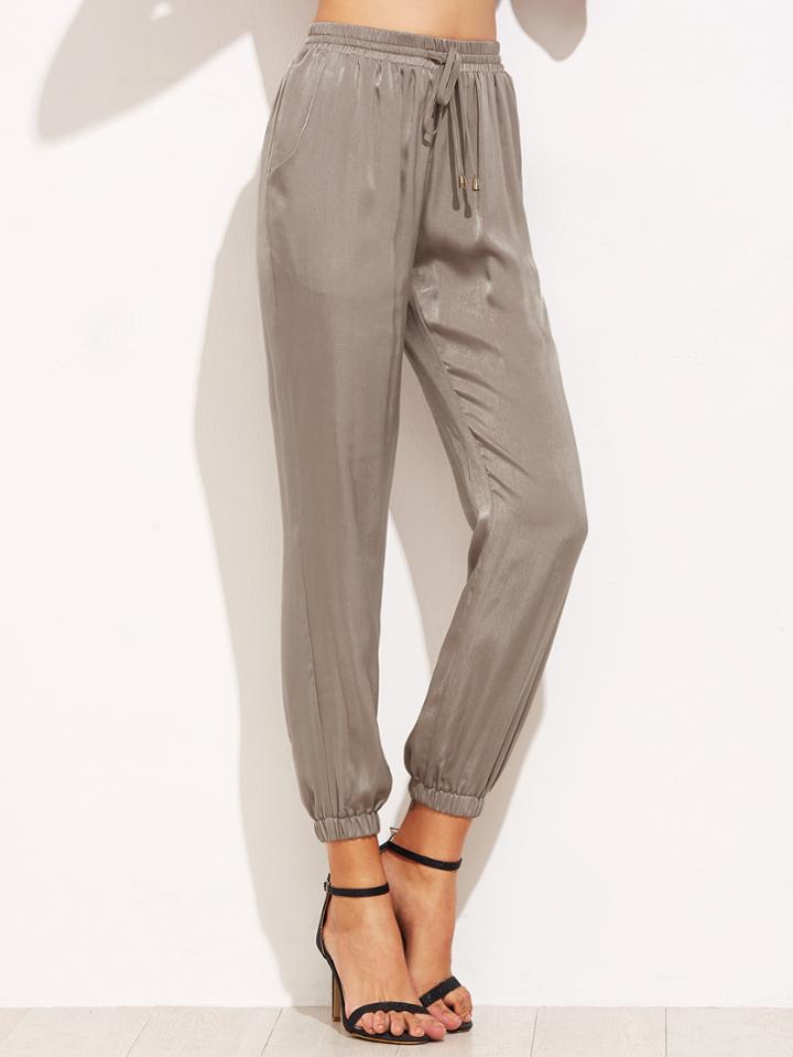 Shein Grey Drawstring Pants With Elastic Cuff