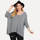 Shein Plus Pocket Patched Batwing Sleeve Sweater