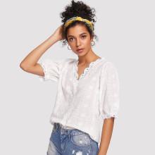 Shein Scallop Trim Embroidery Top