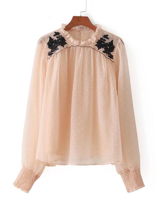 Shein Frill Neck Sequin Detail Dot Textured Blouse