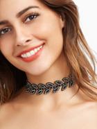 Shein Black Leaf Rhinestone Beaded Choker Necklace