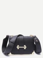 Shein Black Contrast Metallic Trim Boxy Pu Shoulder Bag