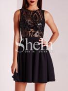 Shein Black Sleeveless Sequined Flare Dress