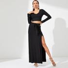 Shein Form Fitting Top And Ruched Bodycon Skirt Set