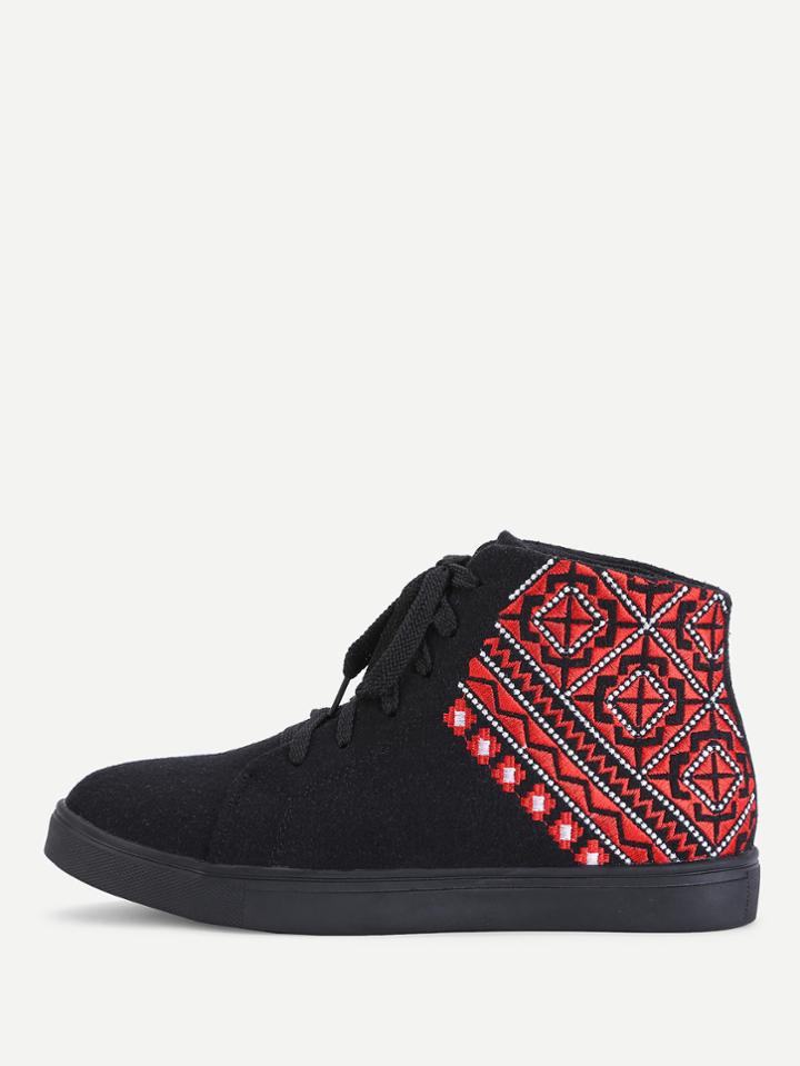 Shein Geometric Embroidery High Top Trainers