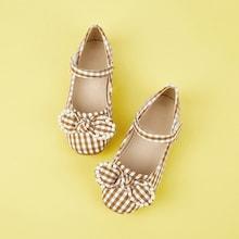 Shein Toddler Girls Bow Decor Gingham Mary Jane Flats