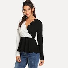 Shein Zip Back Scallop Trim Peplum Top