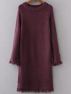 Shein Purple Raglan Sleeve Fringe Trim Sweater Dress