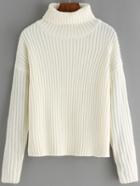 Shein White Turtle Neck Rib Crop Sweater