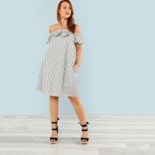 Shein Plus Ruffle Off Shoulder Striped Dress