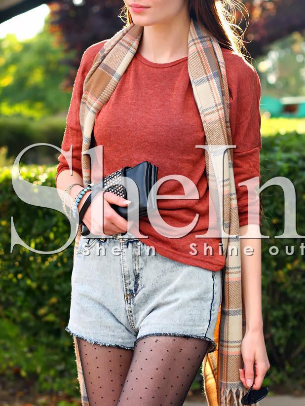 Shein Red Crew Neck Loose T-shirt