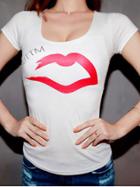 Shein White Scoop Neck Lipstick Print T-shirt