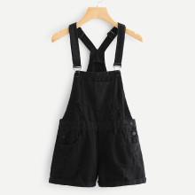 Shein Roll Up Hem Ripped Denim Overalls