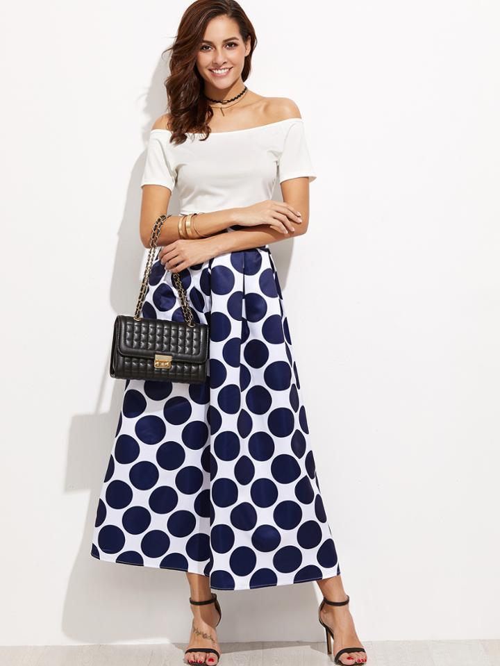 Shein Navy Polka Dot High Waist Skirt