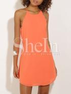 Shein Orange Scallop Lace Up Back Spaghetti Strap Dress