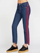 Shein Side Panel Stripe Raw Hem Jeans