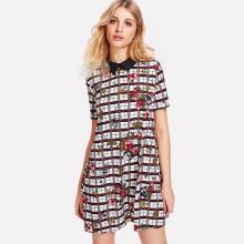 Shein Contrast Collar Mixed Print Dress