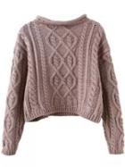 Shein Khaki Mock Neck Cable Knit Crop Sweater