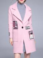 Shein Pink Lapel Applique Pouf Pockets Coat