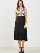 Shein Black Geometric Print Sleeveless 2 In 1 Dress