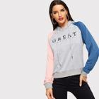 Shein Drawstring Color Block Letter Hoodie