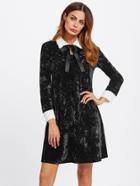 Shein Contrast Trim Tied Neck Pearl Detail Velvet Dress