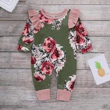 Shein Toddler Girls Floral Print Frill Trim Jumpsuit