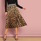 Shein Striped Waist Leopard Print Skirt