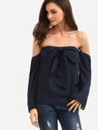 Shein Navy Bow Front Off The Shoulder Blouse