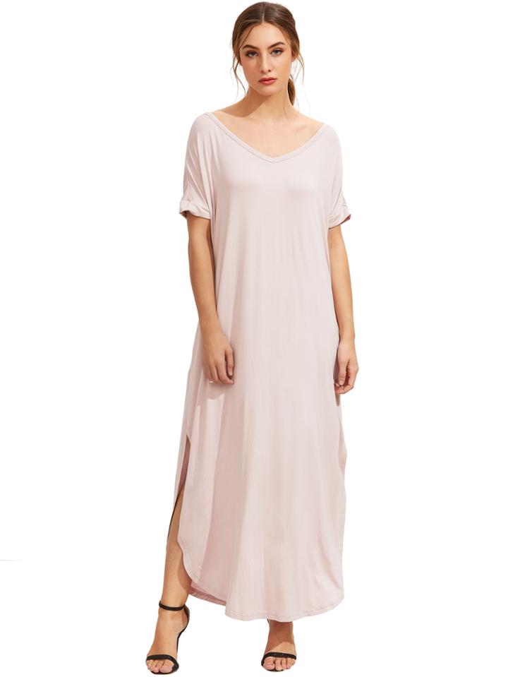 Shein Light Pink Short Sleeve Pocket Split Side Dress