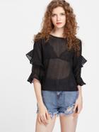 Shein Tiered Frill Sleeve Sheer Glitter Top