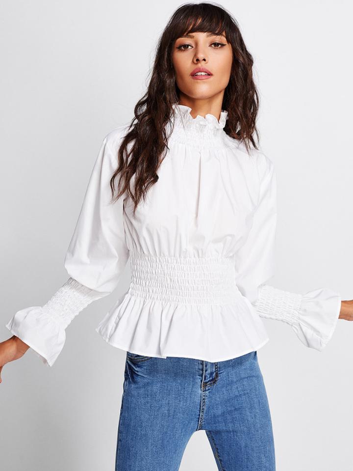Shein Shirred Frill Trim Blouse