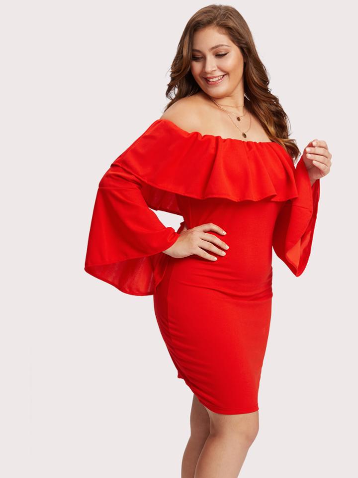 Shein Off Shoulder Bell Sleeve Tiered Dress