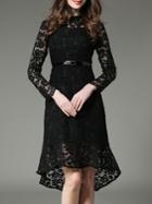 Shein Black Belted High Low Lace Dress