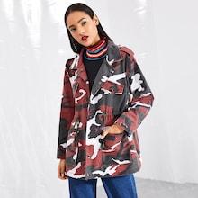Shein Pocket Front Drawstring Waist Button Up Coat