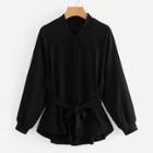 Shein Zipper Detail Embroidery Back Belted Jacket