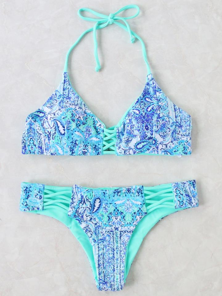 Shein Criss Cross Print Bikini Set