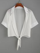 Shein White Lapel Short Sleeve Knotted Blouse
