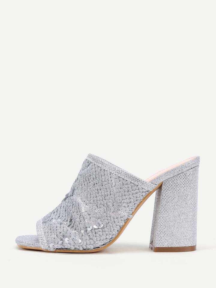 Shein Sequin Overlay Block Heeled Mule Sandals