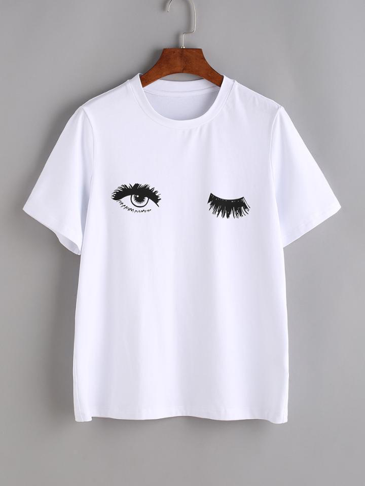 Shein Wink Eyes Print Tee