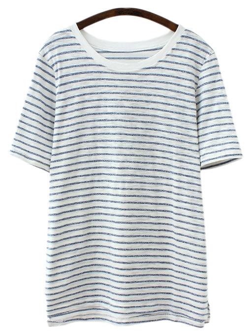 Shein Blue White Short Sleeve Stripe Casual T-shirt