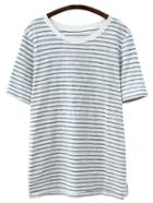 Shein Blue White Short Sleeve Stripe Casual T-shirt