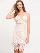 Shein Beige High Waist Hollow Out Lace Bandeau Dress