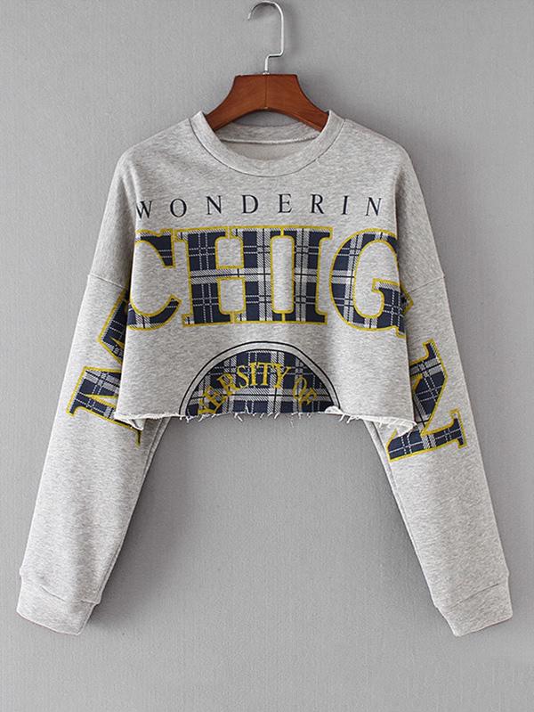 Shein Raw Hem Crop Sweatshirt