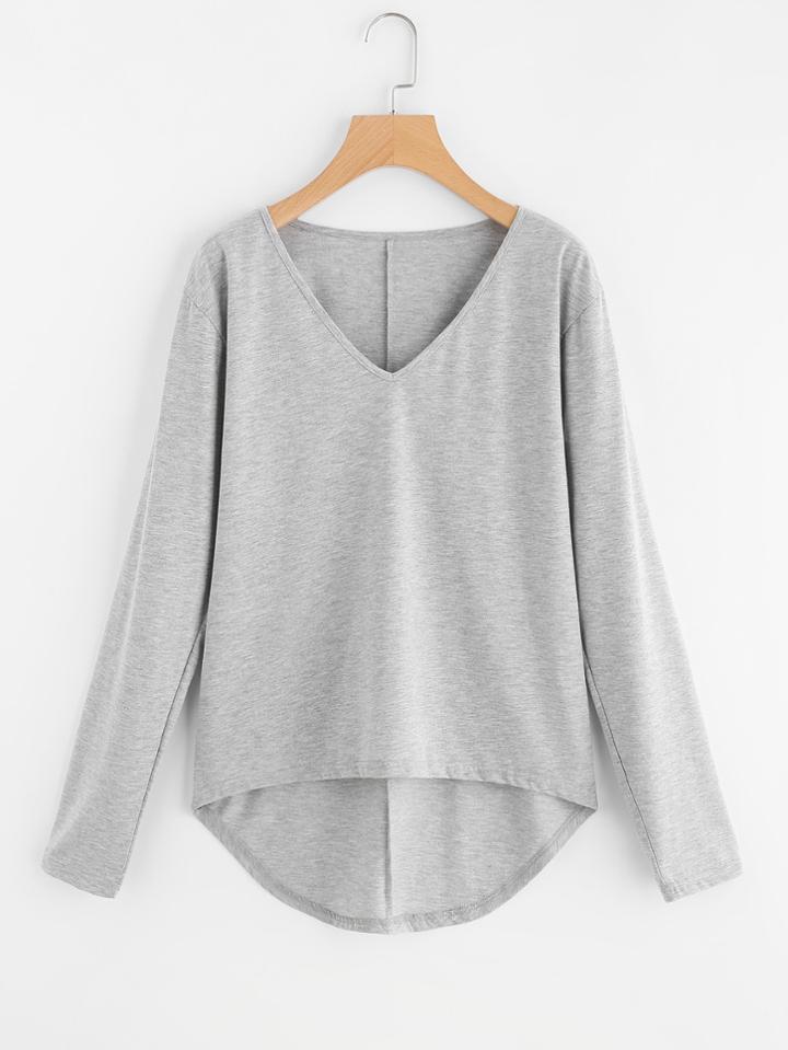 Shein Curved Dip Hem Heathered Tee