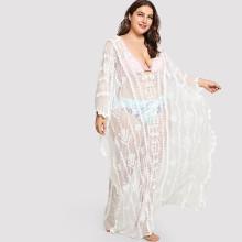 Shein Plus Geo Embroidered Mesh Cover Up Dress