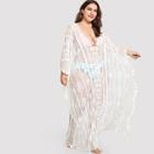 Shein Plus Geo Embroidered Mesh Cover Up Dress