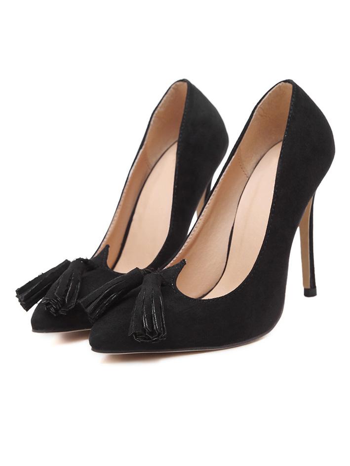 Shein Black Point Toe Tassel High Stiletto Heel Pumps